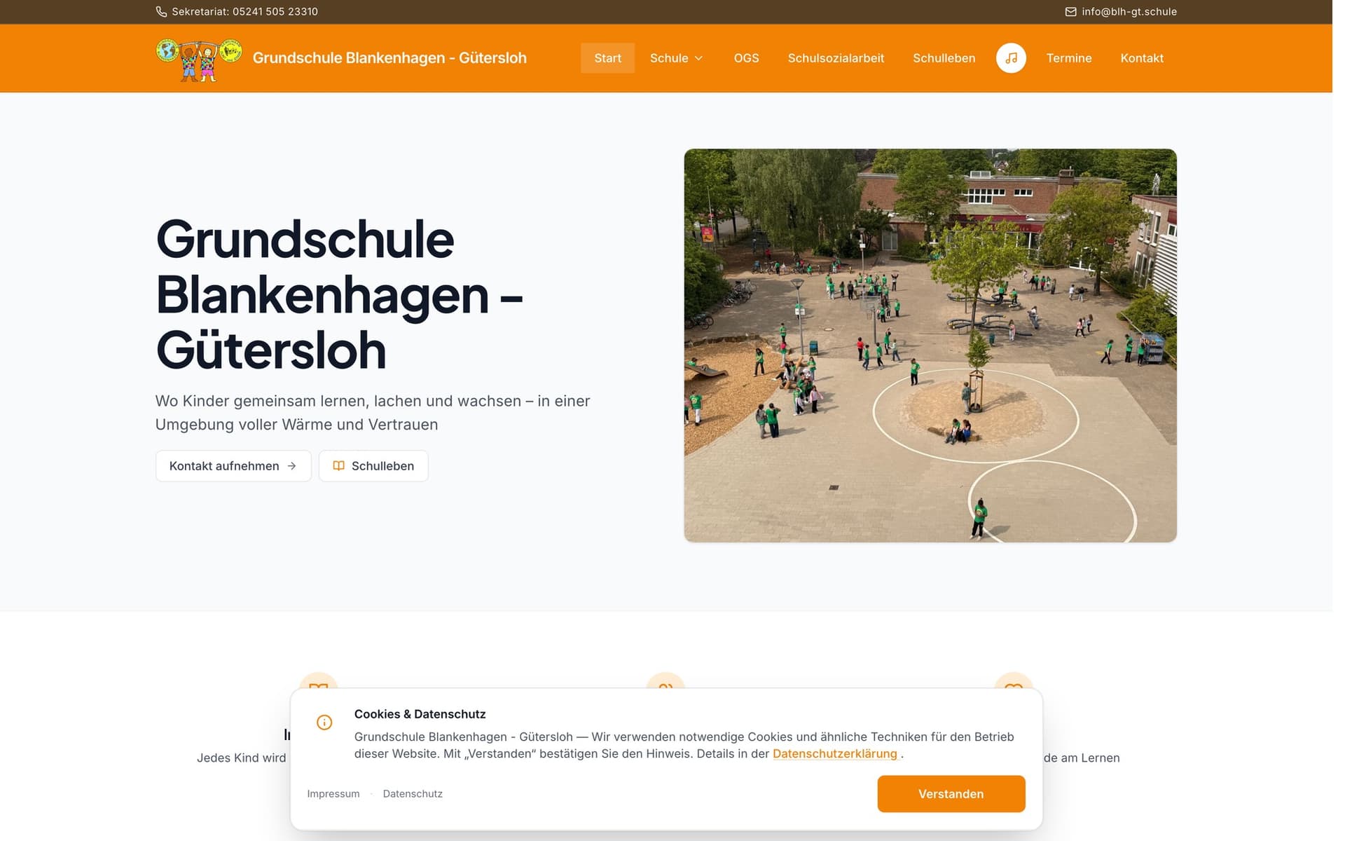 Website der Grundschule Blankenhagen in Gütersloh